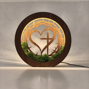 Stmievateľná LED lampa Srdce s krížom | JEZUE: HDF - Orech 20 cm 4780-115105 LED0609