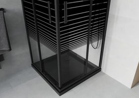 Mexen Rio štvorcová sprchová kabína 70 x 70 cm, čierne pásy, čierna + sprchová vanička Flat, čierna - 860-070-070-70-20-4070B
