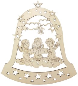 AMADEA Drevená ozdoba zvon s anjelmi 22 cm
