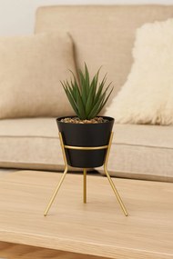 KOVOVÝ KVETINÁČ SO STOJANOM LOFT 20X16 CM ČIERNA/ZLATÁ