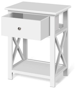 Nočný stolík so zásuvkou a policou - biely