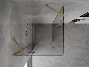 Mexen Mist-H Duo, 2-krídlový výklopný sprchový kút 90 x 90 cm, číre sklo, zlatý matný profil, 8A5-090L-090P-55-00
