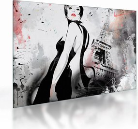 Sklenený obraz - Lady a Eiffelova veža (70x50 cm)
