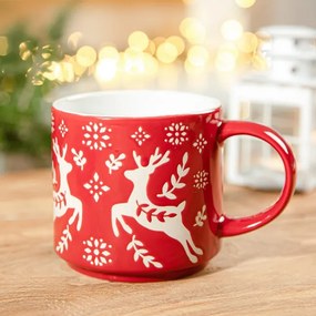 Hrnček AVERO so sobmi, červený 833415 350 ml