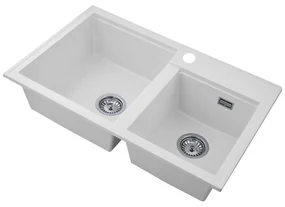 Gamma Modern 8020, 2-komorový granitový drez 795x495x210 mm, biela, GMA-ZLE000032