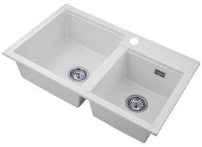 Gamma Modern 8020, 2-komorový granitový drez 795x495x210 mm, biela, GMA-ZLE000032