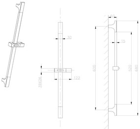 Nástenná antikoro sprchová tyč v lesklo striebornej farbe s posuvným držiakom 68 cm – Sapho