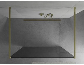 Mexen Kioto, priechodná sprchová zástena 110 x 200 cm, 8mm šedé sklo, 2x zlatá stabilizačná rozpera, 800-110-002-50-40
