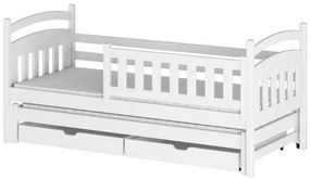 Detská posteľ z masívu borovice GABRIEL s prístelkou a šuplíky - 200x90 cm - biela