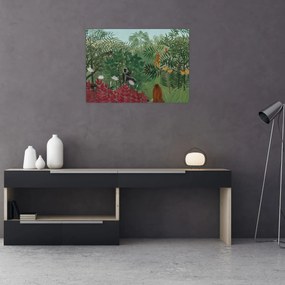 Sklenený obraz - Henri Rousseau, Tropical Forest with Monkeys, reprodukcia (70x50 cm)