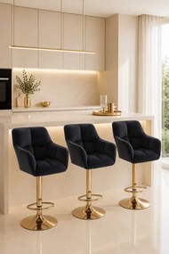 LuxuryForm DESIGN Barová stolička AMALFI VELUR na zlatom tanieri - čierna