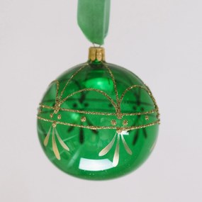 Bella Rose Sklenená vianočná ozdoba Guľa Zelená Lesk 3