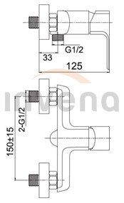 Invena Nyks, nástenná vaňová batéria bez sprchovej sady, chróm lesklý, INV-BW-28-001-S