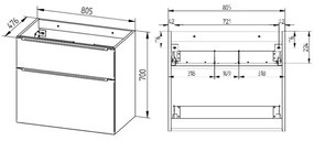 Mereo, Mailo, kúpeľňová skrinka s umývadlom z liateho mramoru 81 cm, biela, dub, antracit, MER-CN571MB