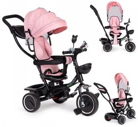 Ružová detská trojkolka  - 360 stupňové otočné sedadlo