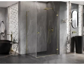 Mexen Lunar-B, pravostranný výklopný sprchový kút 90 x 80 cm, 8mm číre sklo, zlatý kartáčovaný - 832-090-080-55-00-P