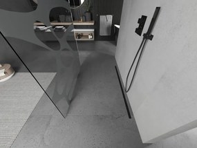 Mexen Kioto, priechodná sprchová zástena 100 x 200 cm, 8mm sklo číre/biely vzor, 2x čierna stabilizačná rozpera, 800-100-002-70-97