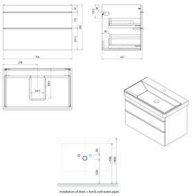 Sapho, SITIA umývadlová skrinka 75,6x50x44,2cm, 2x zásuvka, dub strieborný, SI080-1111