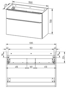 Mereo Mereo, Mailo, kúpeľňová skrinka s keramickým umývadlom 101 cm, chrómové madlo, MER-CN512