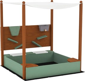 AIYAPLAY pieskovisko s krytom 116 x 112,5 cm z Impregnátneho Masívneho Dřeva Detské Pieskovisko s Lavicami a Pieskom pre Vonkajšie Terasy, Balkóny a Z