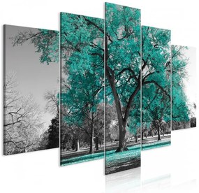 Artgeist Obraz - Autumn in the Park (5 Parts) Wide Turquoise Veľkosť: 225x112.5, Verzia: Premium Print