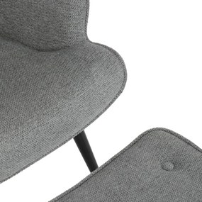 Relaxačné kreslo ušiak s taburetom ROYAL II — kov, látka, sivá