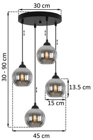 Závesné svietidlo Costa, 4x grafitové sklenené tienidlo, b, o