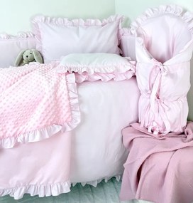 5-dielna súprava do postieľky Ružová s volánikom – 100% bavlna & minky, ideálne pre dievčatko