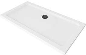 Mexen SLIM - Obdĺžniková sprchová vanička 140x70x5cm + čierny sifón, biela, 40107014B