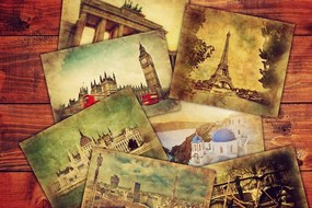 Samolepiaca tapeta pohľadnice svetových metropol - 225x150