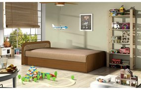 Okrovožltá/béžová čalúnená/z drevotriesky jednolôžková posteľ s úložným priestorom s matracom 80x190 cm Parys – ELTAP