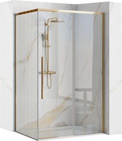 Rea Solar Gold, sprchovací kút 100x80cm, 6mm číre sklo, zlatý profil + biela sprchová vanička Savoy, KPL-K4901