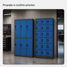 Zamestnanecká skrinka s priehradkami antracitovo modrá, 900x1850x400 mm: KAROL