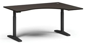 Výškovo nastaviteľný stôl, elektrický, 675-1325 mm, ergonomický pravý, doska 1600x1200 mm, čierna podnož, wenge