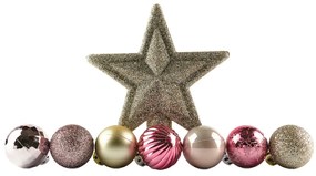 DECOLED Sada ozdôb, 29x 3cm guľa, 1x trblietavý hrot, ružová a strieborná