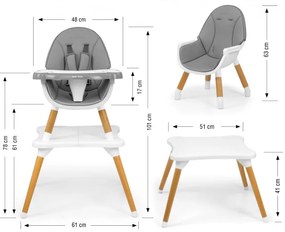 Detská jedálenská stolička Malmo 2v1 sivá
