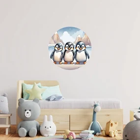 PIPPER. Kruhová samolepka na stenu "Tučniaky" Veľkosť: 60 cm