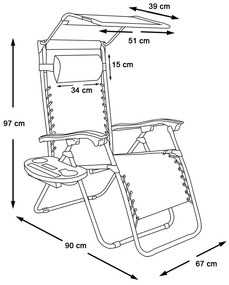 Zero gravity stolička s markízou a držiakom na pohár, 2 ks, viac farieb, hnedá