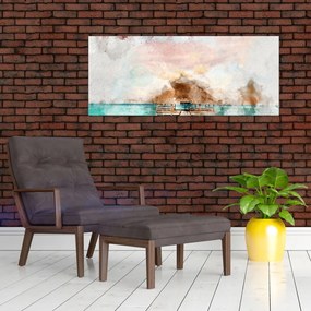 Obraz - Maledivy, drevené mólo (120x50 cm)