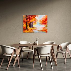 Sklenený obraz - Olejomaľba, farebná jeseň (70x50 cm)
