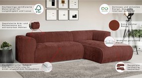 Menčestrová rohová pohovka v terakotovej farbe (pravý roh/s leňoškou) Merid – Ropez