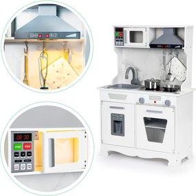 Drevená detská kuchynka ECOTOYS s LED svetlami, zvukmi a kovovými príslušenstvami