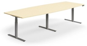 Výškovo nastaviteľný rokovací stôl QBUS, ovál, 3200x1200 mm, strieborný rám, breza