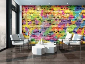 Fototapeta - Graffiti - farebné tehly (254x184 cm)