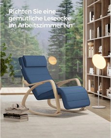 Hojdacie kreslo s podrúčkami z brezového dreva, nastaviteľná opierka nôh, modrá