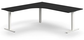 Kancelársky stôl QBUS, rohový, 2000x2000 mm, T-rám, biely rám, čierna