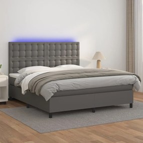 Boxspring posteľ s matracom a LED sivá 160x200 cm umelá koža 3135955