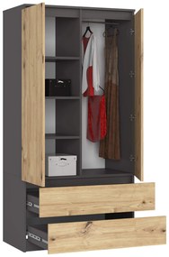 Skříň CLP S 90 cm 2 dveře 2 zásuvky grafitově šedá/dub artisan