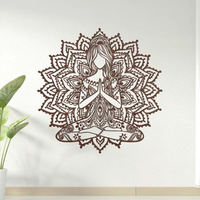 Drevená mandala joga žena – 3D obraz na stenu do obývačky | SENTOP PR0511