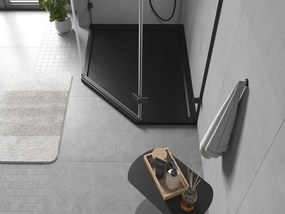 Mexen Flow, päťuholníková sprchová vanička slim ľavá 90 x 80 cm, čierna matná - 46P708090L